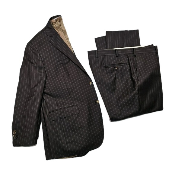 Holland & Sherry Sartoria Bespoke Suit Men 44S Pants 38x26 Wool Stripe Canvassed